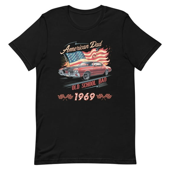 American Dad 1969 Birthyear Old School,Muscle Car Graphic Shirt, Birthyear Tee (XS)