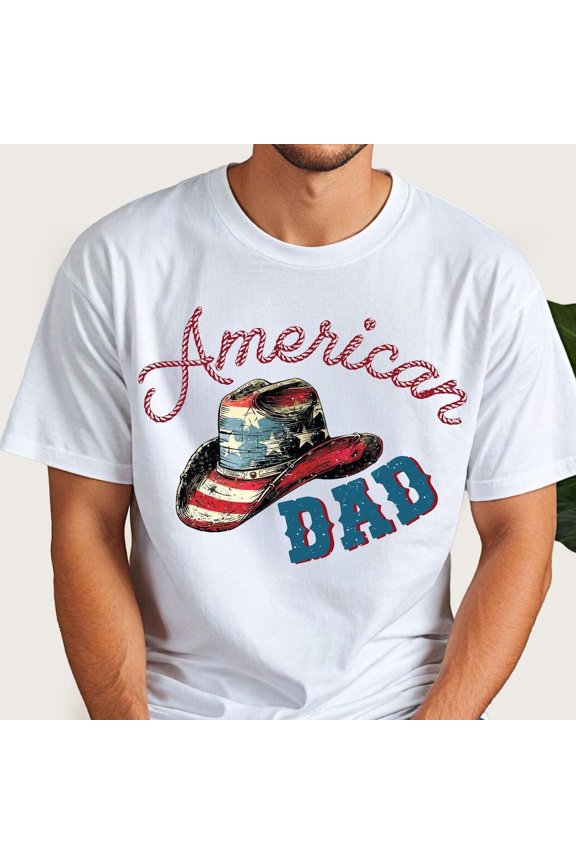 American Dad Cowboy Shirt, Western Patriotic Dad Tee, Cowboy Hat American Flag Shirt, Patriotic Father Tees, Father's Day Shirt