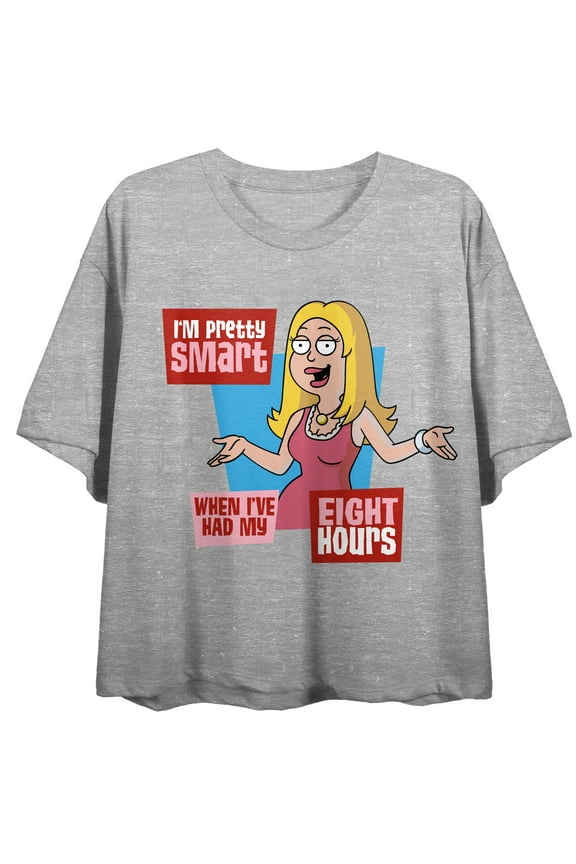 American Dad I'm Pretty Smart When I've Had My Eight Hours Crew Neck Short Sleeve Gray Heather Women's Crop Top -Medium