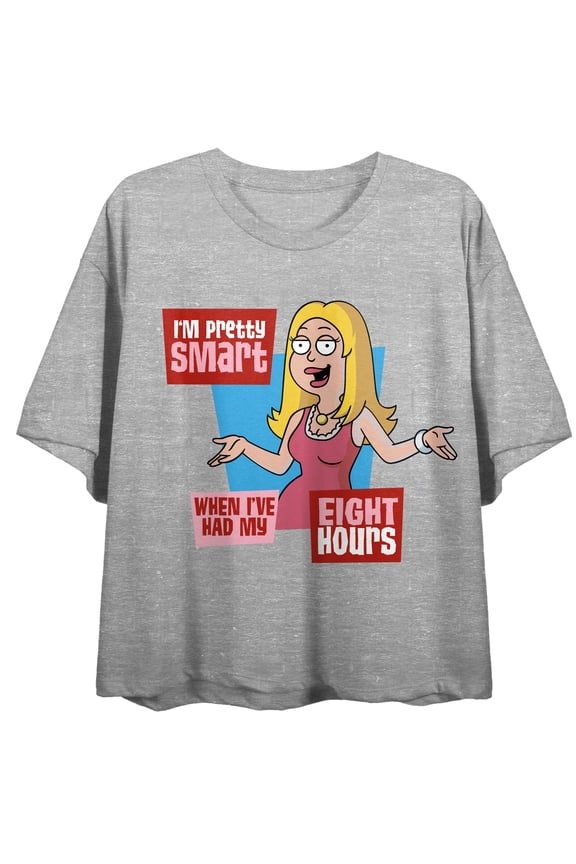 American Dad I'm Pretty Smart When I've Had My Eight Hours Crew Neck Short Sleeve Gray Heather Women's Crop Top -XL