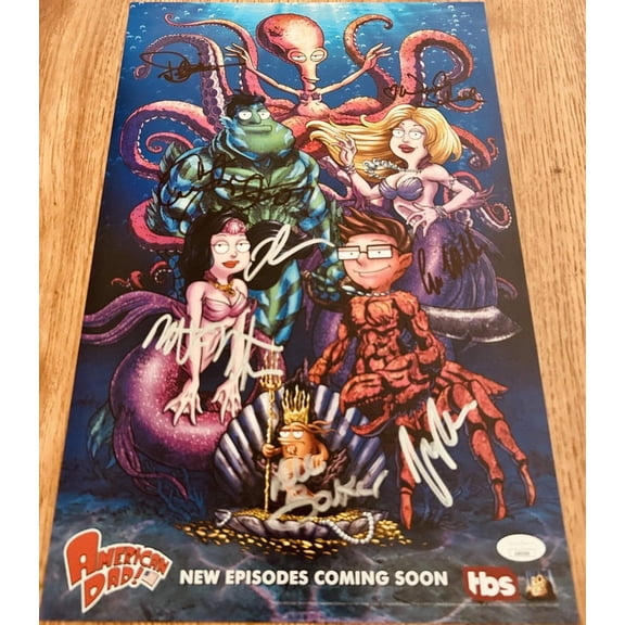 American Dad cast autographed 2018 SDCC poster Curtis Armstrong Dee Bradley Baker Wendy Schaal JSA