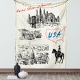 thumbnail image 1 of American Decor Tapestry, Hand Drawn USA Map and Nostalgic Skyscrapers Cowboy with Horse Metropolis, Wall Hanging for Bedroom Living Room Dorm Decor, 40W X 60L Inches, Black White, by Ambesonne, 1 of 5