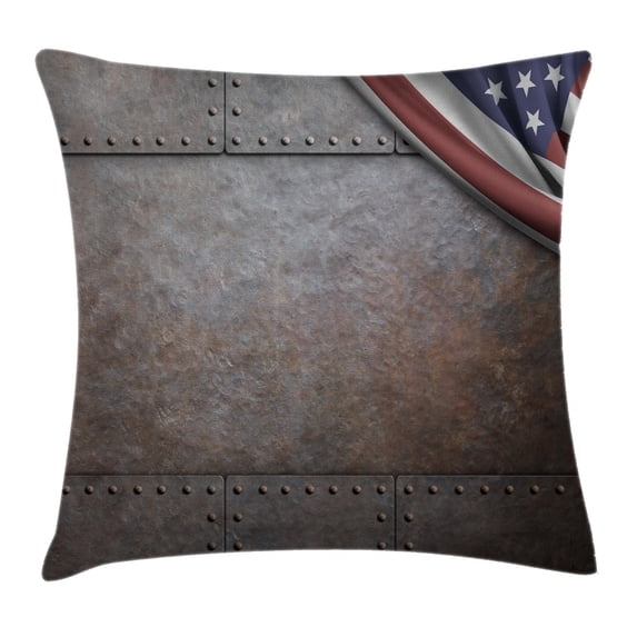 American Decor Throw Pillow Cushion Cover, USA Flag over Rust Metal Textured Iron Armor Plaque Military National Design, Decorative Square Accent Pillow Case, 20 X 20 Inches, Brown, by Ambesonne