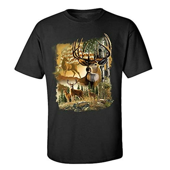 American Deer Adult Unisex Short Sleeve T-Shirt-Black-Small