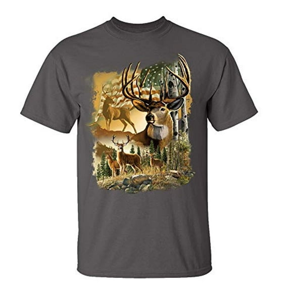 American Deer Adult Unisex Short Sleeve T-Shirt-Charcoal-XL