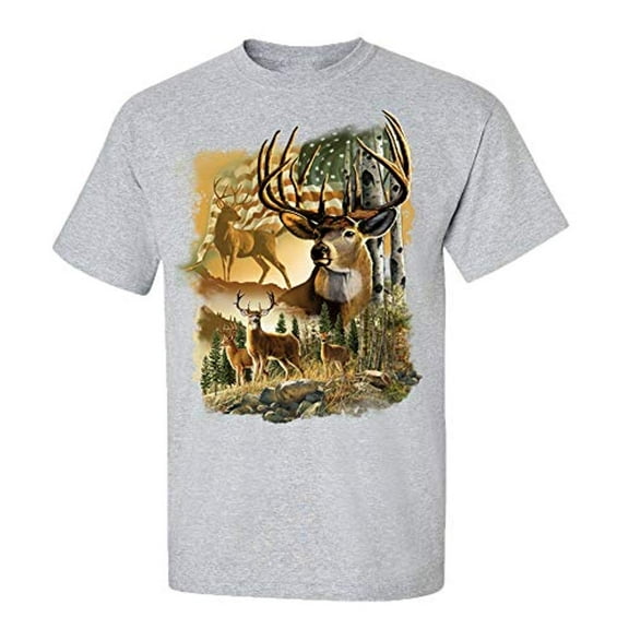 American Deer Adult Unisex Short Sleeve T-Shirt-Sports Gray-XXL
