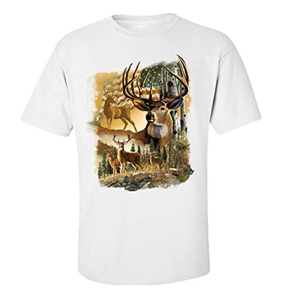 American Deer Adult Unisex Short Sleeve T-Shirt-White-6XL