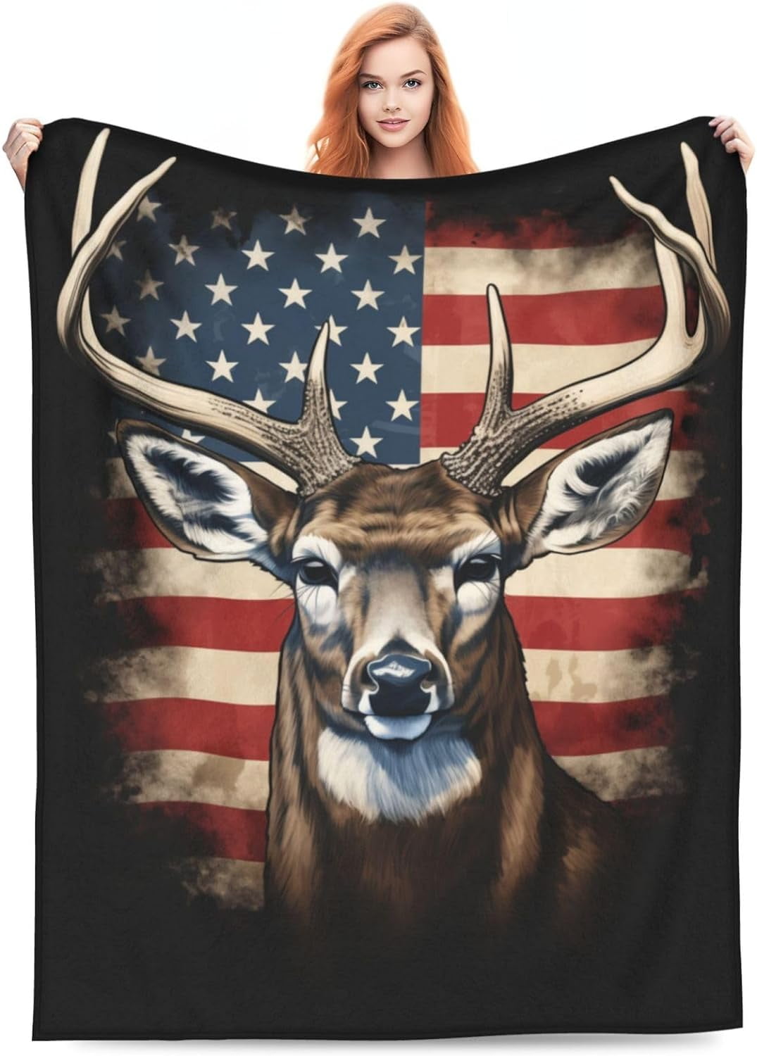Patriotic American Whitetail Deer Fleece Throw Blanket