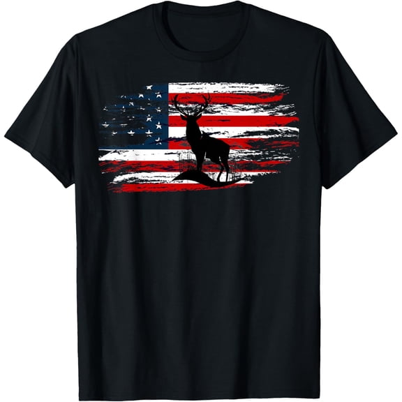 American Deer Hunter Patriotic Vintage US Flag Hunting T-ShirtMen and women, Black T-shirt, size: Extra large
