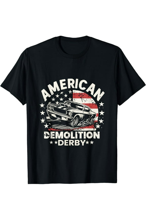 American Demolition Derby Cars USA Flag Demo Car Crash Race T-Shirt