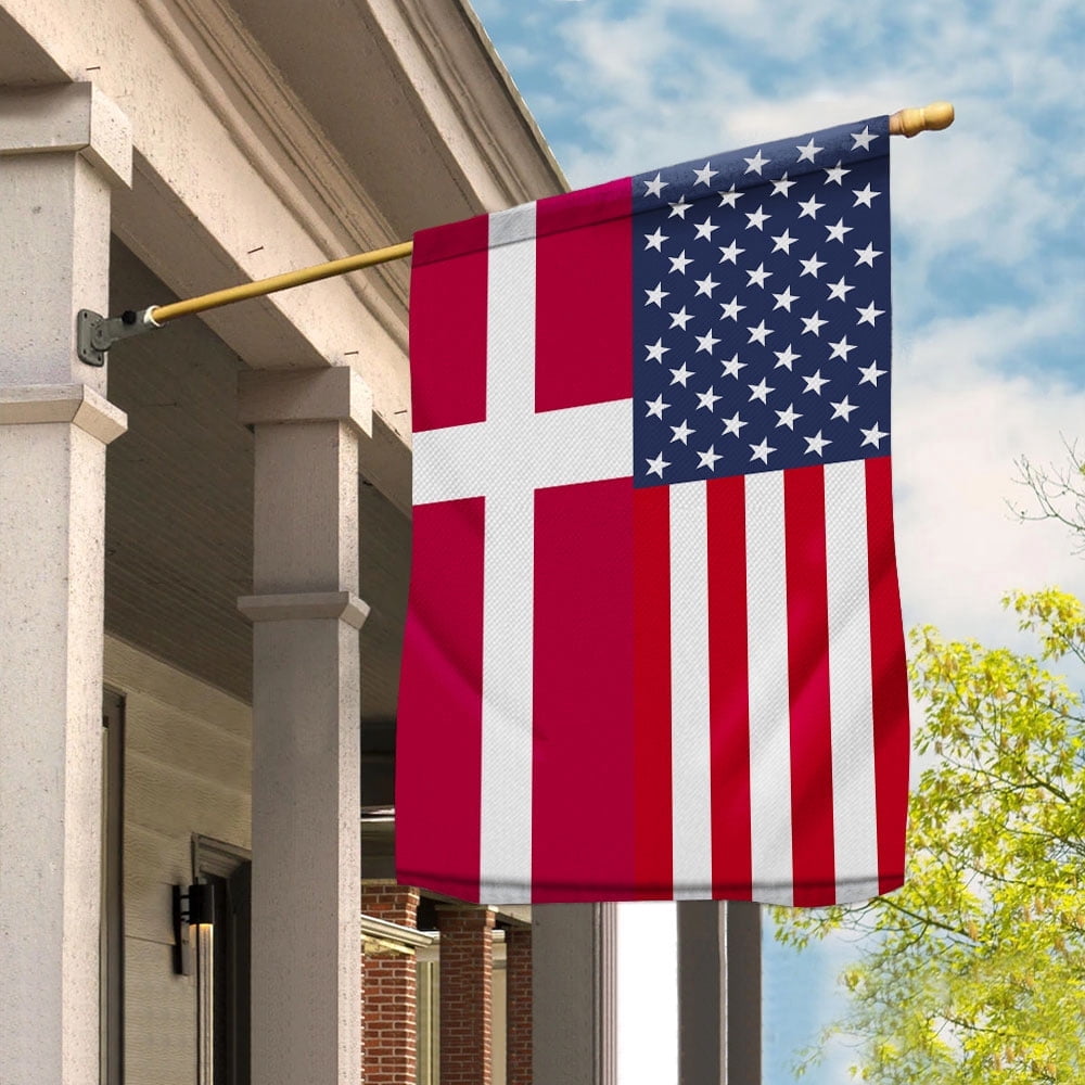 American Denmark Flag Danish Friendship U.S.A Memorial Day Patriotic For House Flag, Double-Sided Decorative Outdoor Flag, Patriotic Polyester Yard Flag 29.5 x 39.5 in