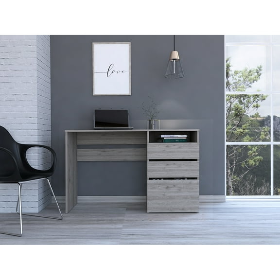 American Design Computer Desk - Three Drawers In Gray Finish Work With For Productive Office