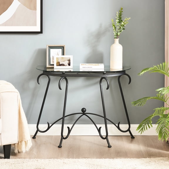 American Design Glass Table | Enhances Living Room Ambiance, Customizable Layout | Rustic Black Tempered Glass | Reliable for Daily Placement