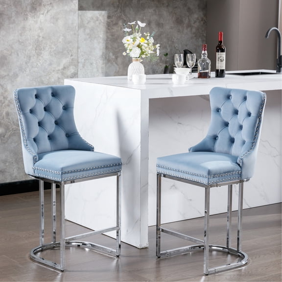 American Design Light Blue Bar Stools, Counter Height / Soft Cushion and Corrosion-Resistant Base for Home Bar