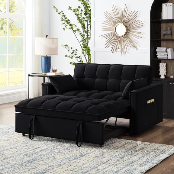 American Design Loveseat Sofa Bed in Black Velvet / Classic Look for Home Interiors