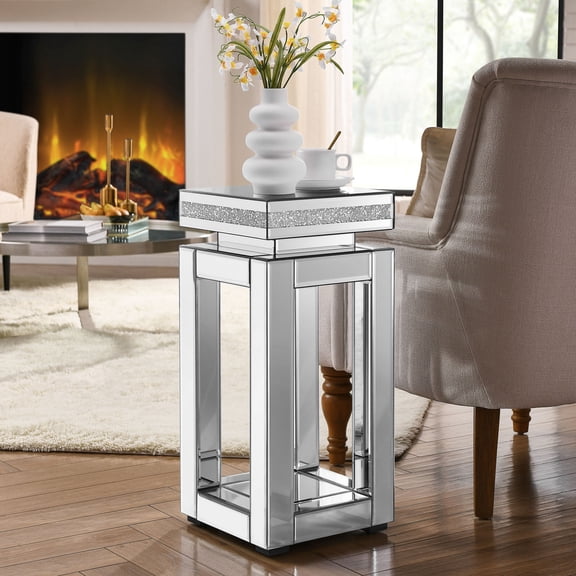 American Design Square Mirrored Console Table with 2 Tiers - Perfect for Couch Side in Any Room