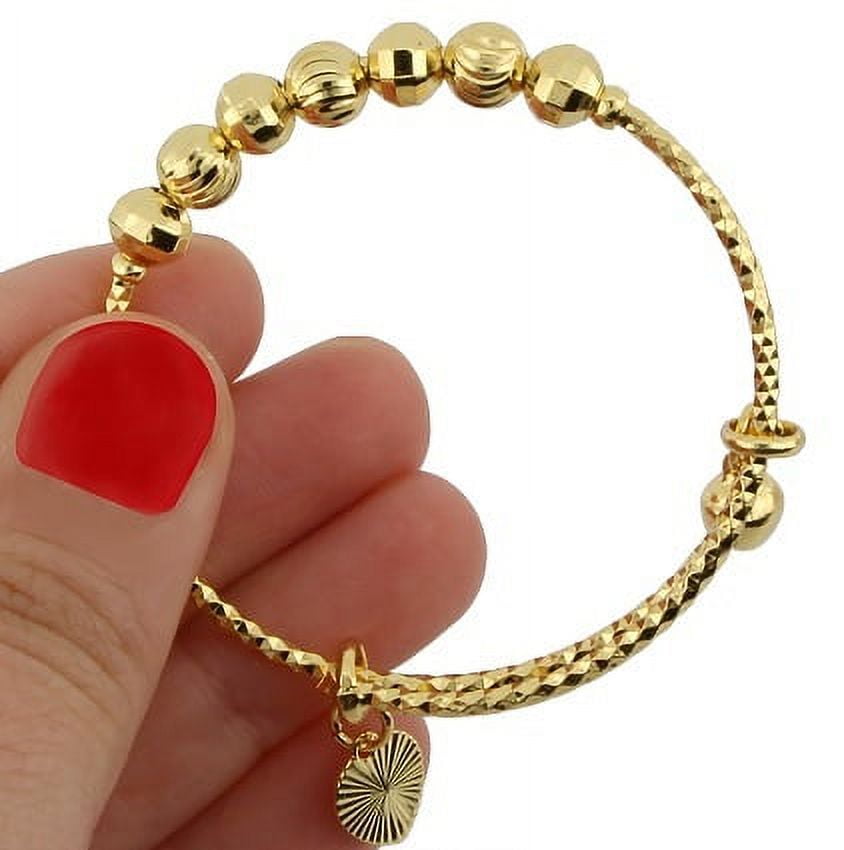 14K Yellow Gold Adjustable Virgin Mary & Cross Beaded Bracelet