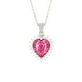 thumbnail image 1 of American Designs 925 Sterling Silver Pink Sapphire Swarovski Crystal Heart Pendant with Cubic Zirconia Halo, 18" Chain Necklace, 1 of 1