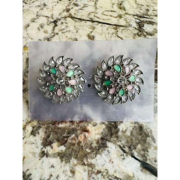 American Diamond Stud Earrings | CZ Diamond Earrings | CZ Studs | Silver Earrings | Unique Earrings | Bridal Earrings | Wedding Studs
