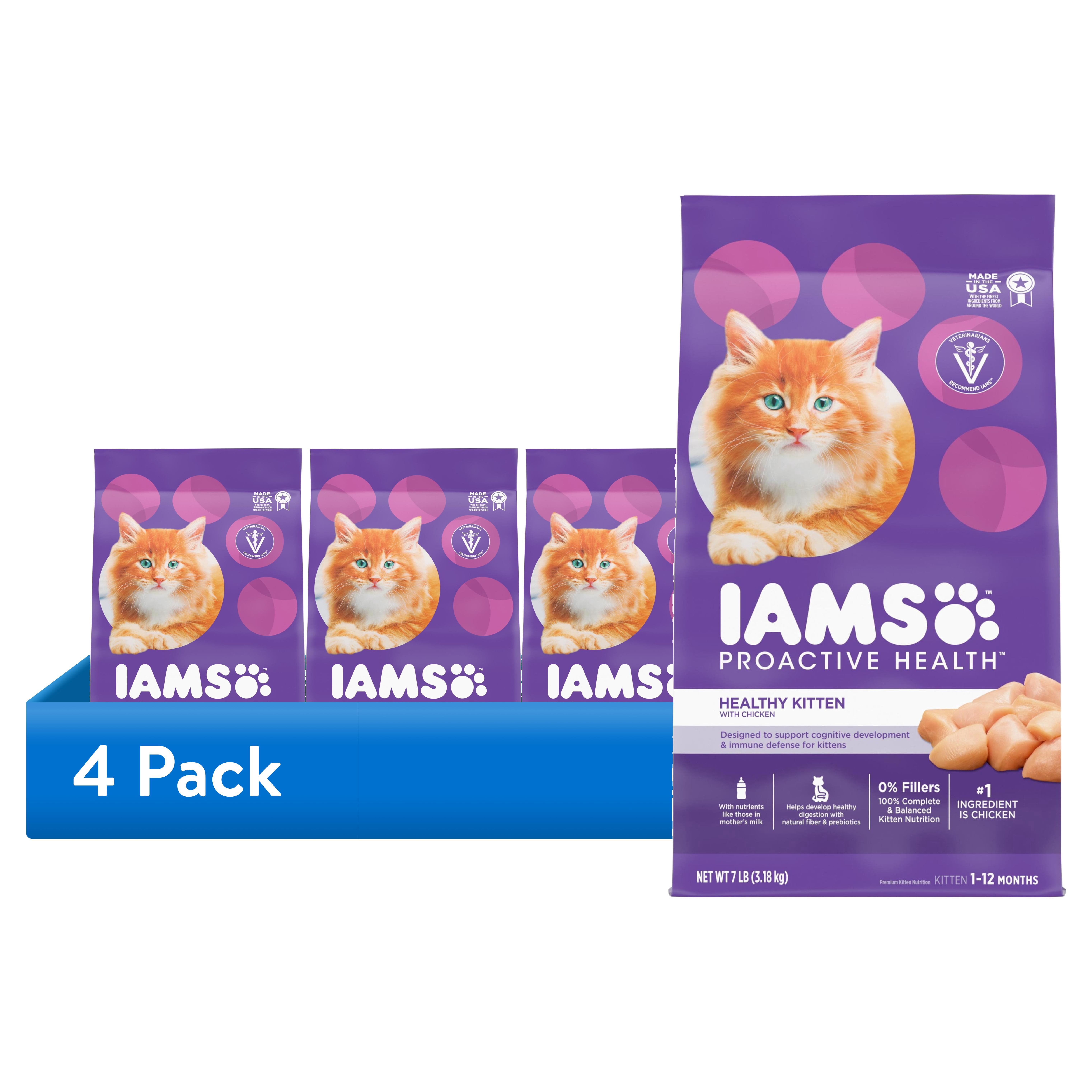 (4 pack) Iams Proactive Health Chicken Dry Cat Food For Kittens, 7 Lb Bag