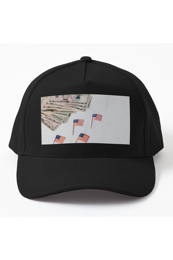 American Dollars and Flags Baseball Hat, Money and National Symbol Graphic Design Cap