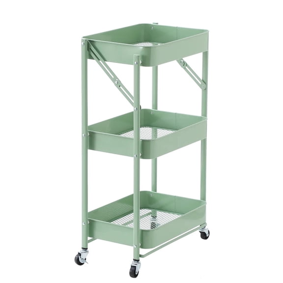 American Dream Home Goods 3-Tier Foldable Utility Cart with Wheels, Metal Rolling Cart, Dark Sage