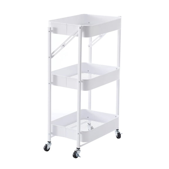American Dream Home Goods 3-Tier Foldable Utility Cart with Wheels, Metal Rolling Cart, Matte White