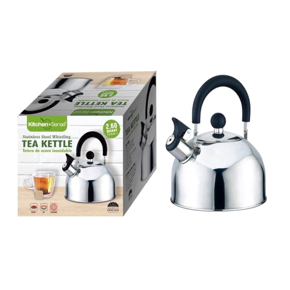American Dream Home Goods 2.5L Stainless Steel Stovetop Whistling Tea Kettle with Foldable Handle, Silver