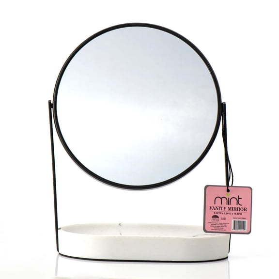 American Dream Home Goods Mint Modern Marble 8.3” Round Matte Black Makeup Mirror, Tabletop Vanity Mirror
