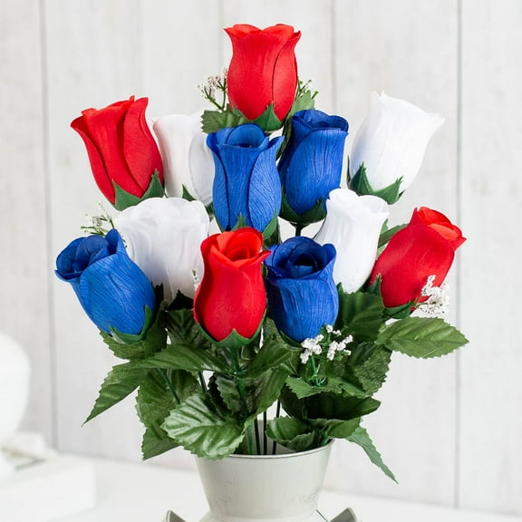 American Dream Patriotic Silk Rose Flower Bushes: Bundle of 3
