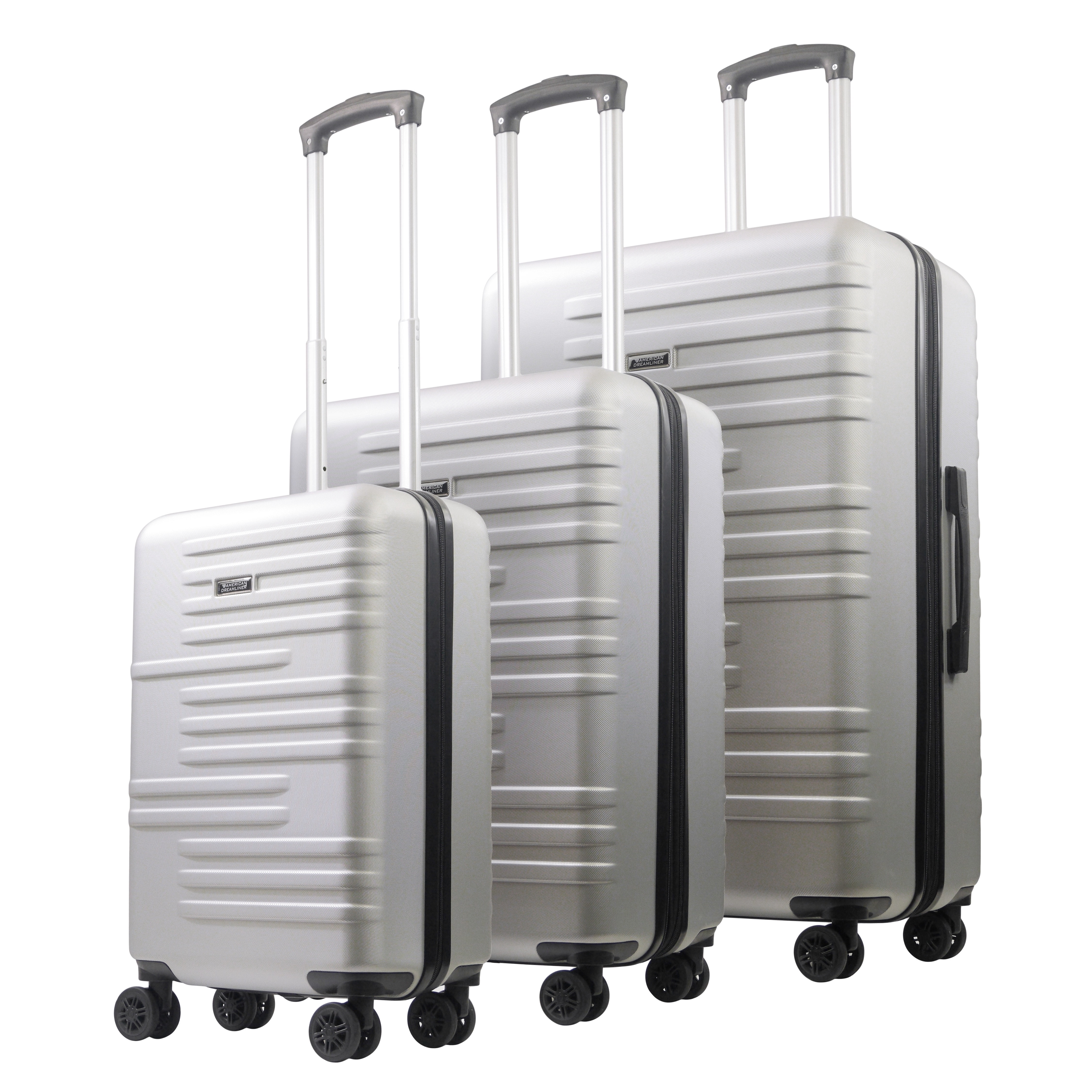 American Dreamliner 3 Piece Set Rolling Luggage, Hardshell Suitcases with Spinner Wheels, 22.5, 26.5, and 30 Inch, Silver Grey