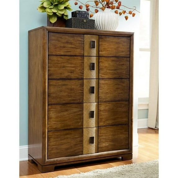American Drew Grove Point 5 Drawer Wood Chest in Warm Khaki