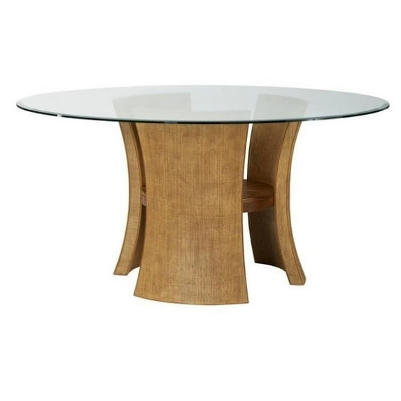 American Drew Grove Point Round Glass Dining Table in Warm Khaki