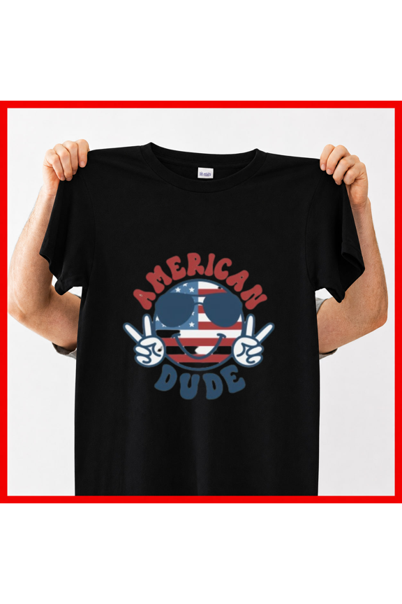 American Dude Patriotic Peace Sign 4th Of July USA Unisex T-ShirtPlus Size S–5XL Available