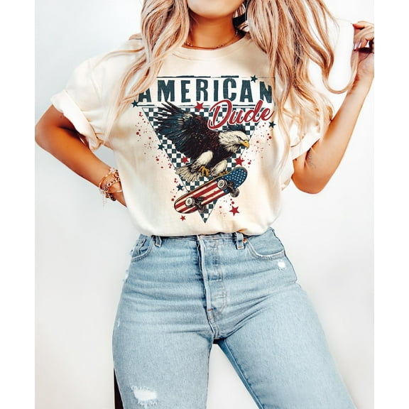American Dude T-shirt, Retro Eagle, Fourth of July, USA Flag, Independence Day, Boy Style, Cool Patriotic Shirt