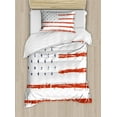 thumbnail image 1 of American Duvet Cover Set, Vector Grunge Texture Flag of United States of America Illustration, Decorative 2 Piece Bedding Set with 1 Pillow Shams, Twin Size, White Blue and Vermilion, by Ambesonne, 1 of 3