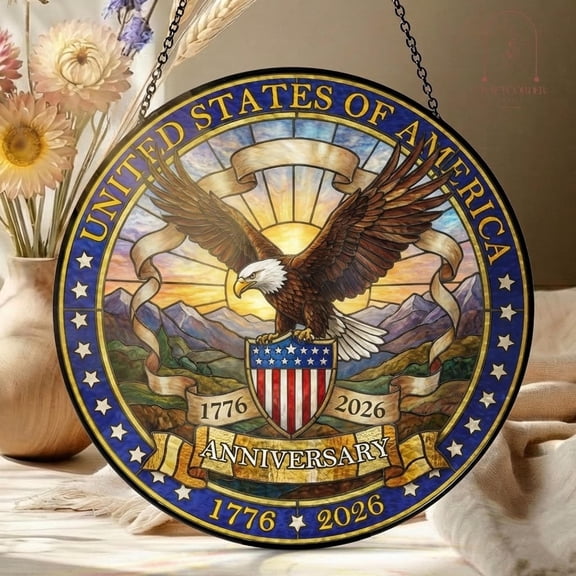 American Eagle 1776-2026 Stained Glass Suncatcher, Patriotic Window Decor, USA 250th Anniversary Gift, Glass Art