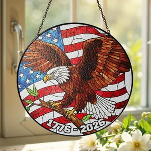 American Eagle 250th Anniversary 1776 2026 Acrylic Suncatcher Round Window Hanging, 3.5 in