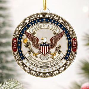 American Eagle 250th Anniversary 1776 2026 Glass Suncatcher Round Window Hanging, 6.3 in