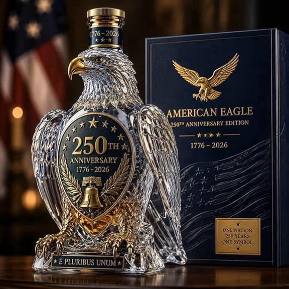 American Eagle 250th Anniversary Commemorative Bottle, 1776-2026 USA Patriotic Eagle Whiskey Decanter with Liberty Bell Emblem, Home Bar Display Decor, Gift for Veterans, Dad & History Lovers
