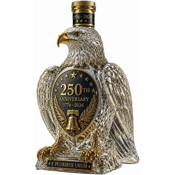 American Eagle 250th Anniversary Whiskey Decanter, 1776-2026 USA Patriotic Commemorative Bottle with Liberty Bell Emblem, Home Bar Display Decor, Gift for Veterans, Dad & History Lovers