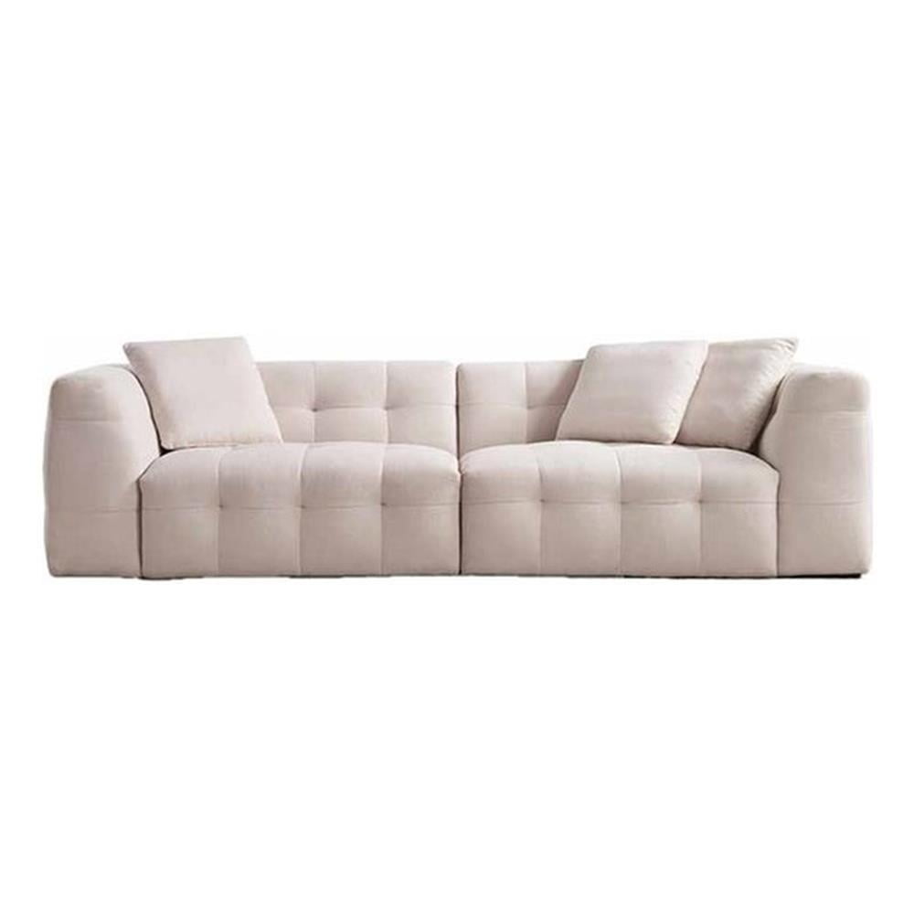 Beige Tufted Fabric Extra Long Sofa with Cushions