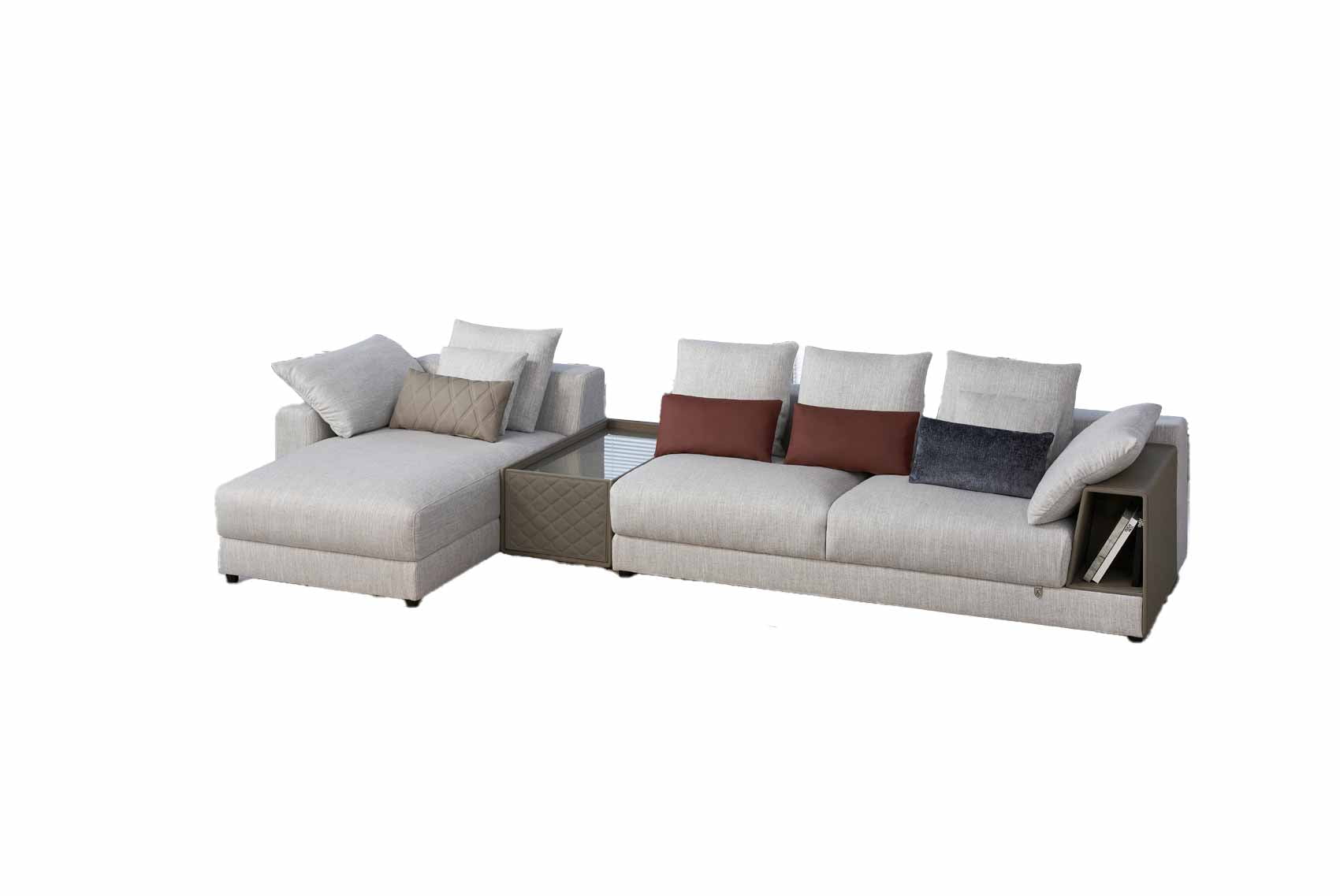 Light Gray Fabric Sectional Sofa with Console Table