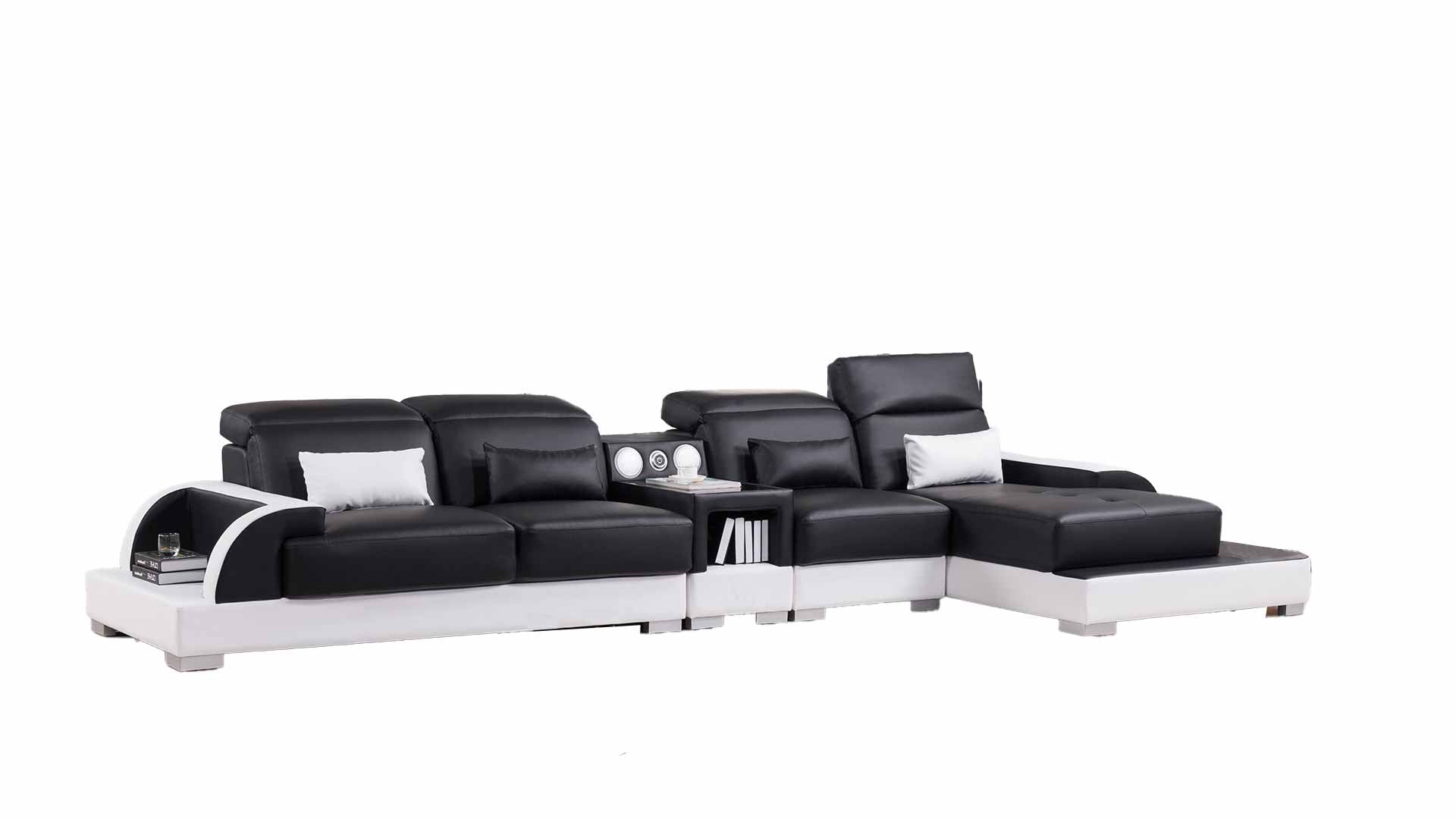 Black and White Faux Leather Sectional with Console Table