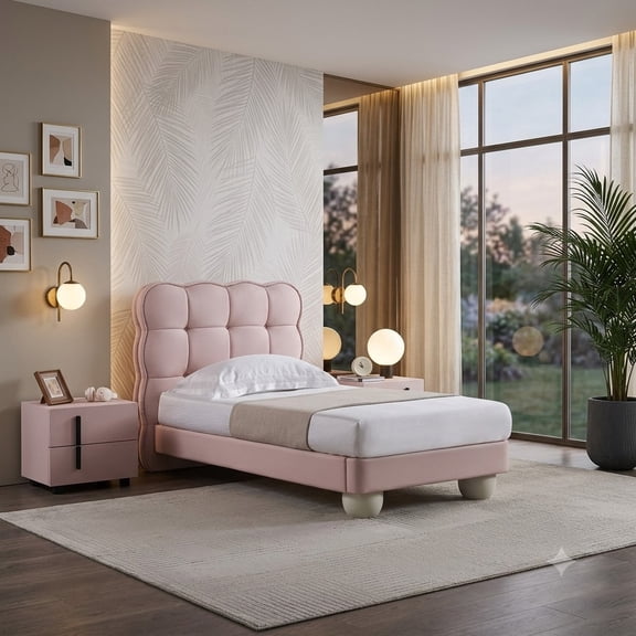 American Eagle B-D083-PNK-Q Modern Cute Princess Pink Faux Leather Queen Bed