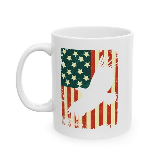 American Eagle 11 oz Coffee Mug - Inspirational USA Flag Design White Ceramic Gift
