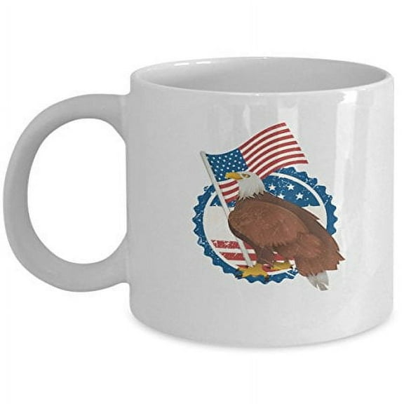 American Eagle 11 oz Coffee Mug - USA Flag White Ceramic Gift