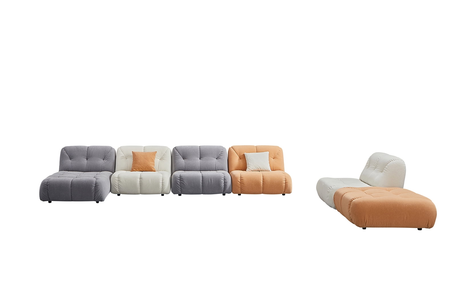 Multi-Color Fabric Six-Piece Modular Sectional Sofa with Ottoman