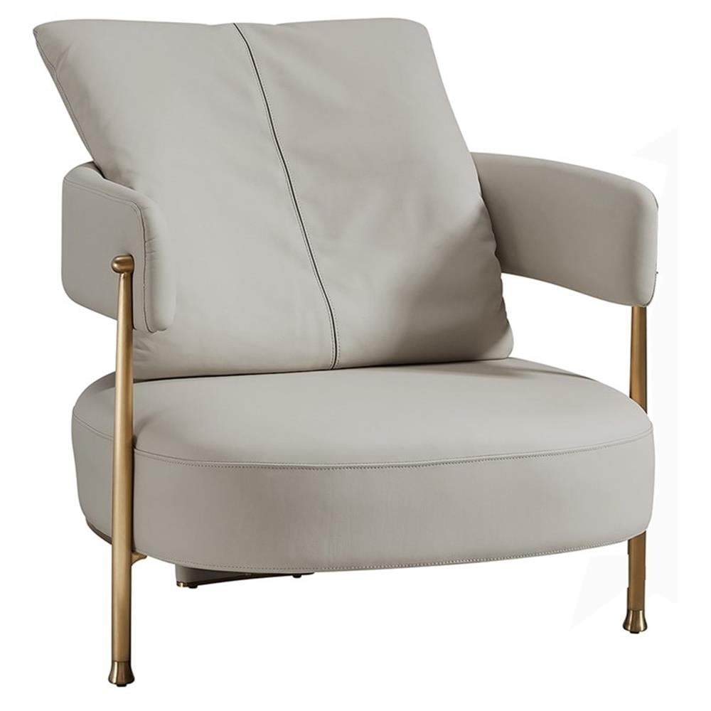 Light Gray Leather Modern Accent Chair with Metal Legs