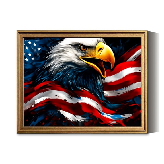 American Eagle Flag Art Vintage Gold Framed Wall Art Decor Retro Canvas Paintings for Living RoomBedroom